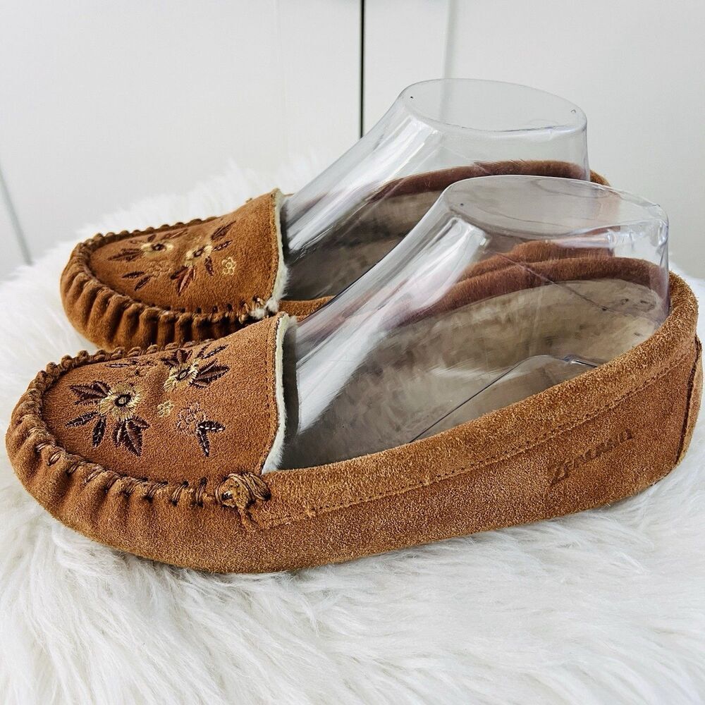Zealand Zerenity Brown Embroidered Faux Fur Lined Genuine Leather Moccasins 6M